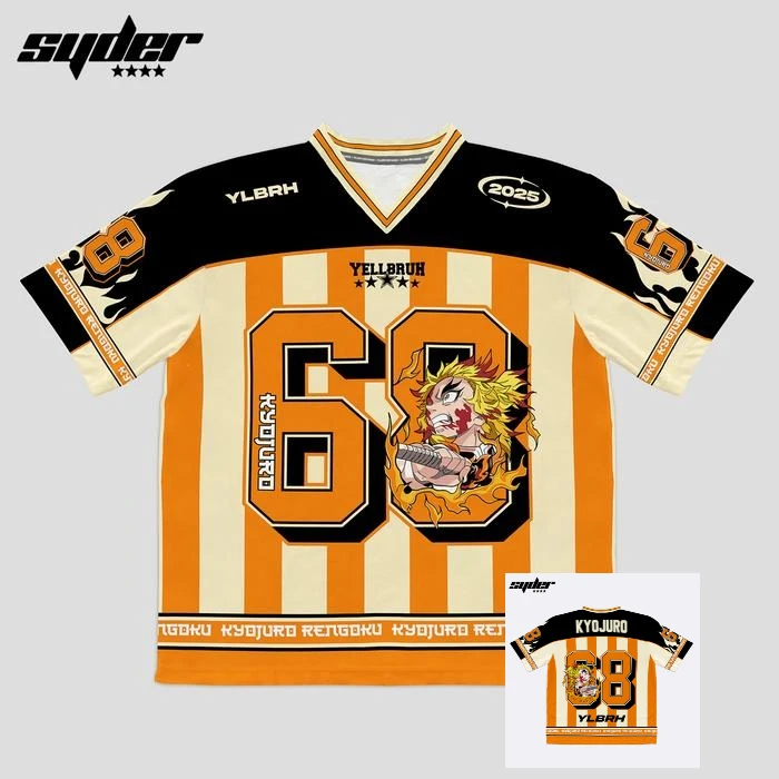 Jersey 68 Slayer Kyojuro Rengoku Y2k Stile coreano Kpop Baseball Hockey T-shirt oversize Moda Anime Quotidiano Unisex Top Tees