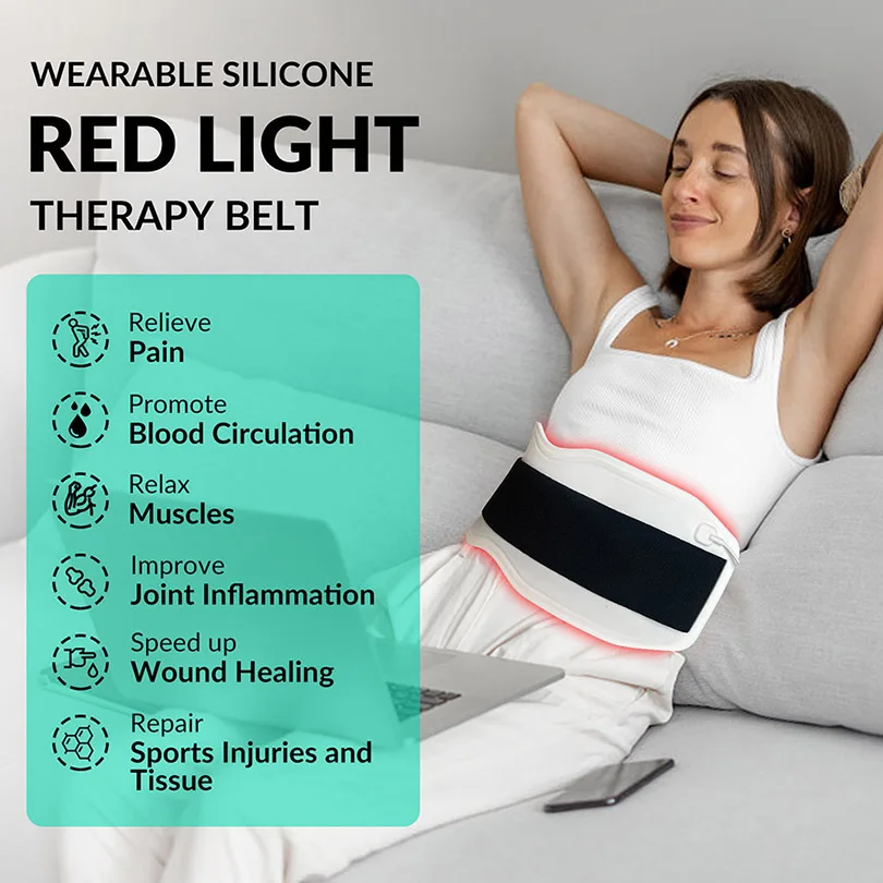 

940nm 660 Nm 850 Nm Red Light Therapy Menstruation Massage Belt for Back Pain Relief Fat Burnning Soft Silicone 450 Led Chip 24W