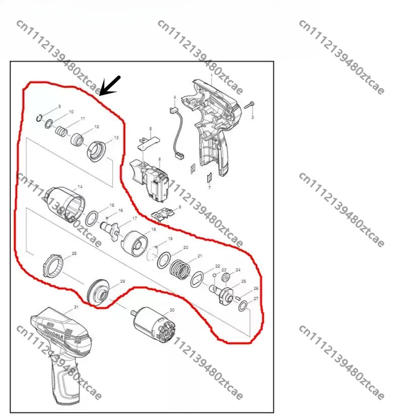 Cordless Impact Driver Gearbox Assembly Spare Transmission Housing Power‑tool Repair Hardware Accessory
