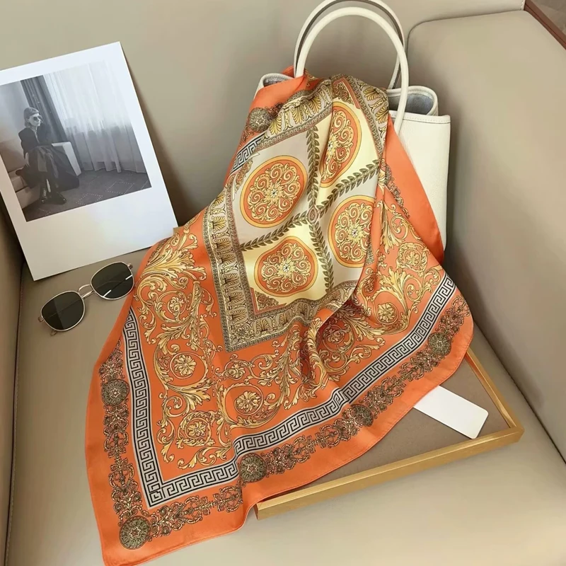 New Four Seasons Fashion Print Silk Square Scarf 70x70cm Fashionable Four Seasons Headband Luxury Sunscreen Shawl Bandannas