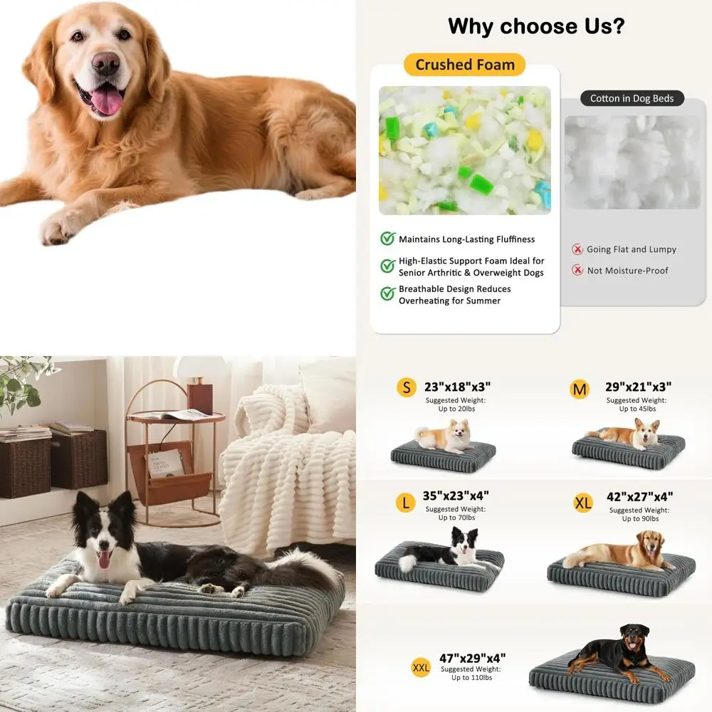 

Large Dog Bed, Removable Cover, Thick Foam & Anti-Slip, 42x27x4 Inches