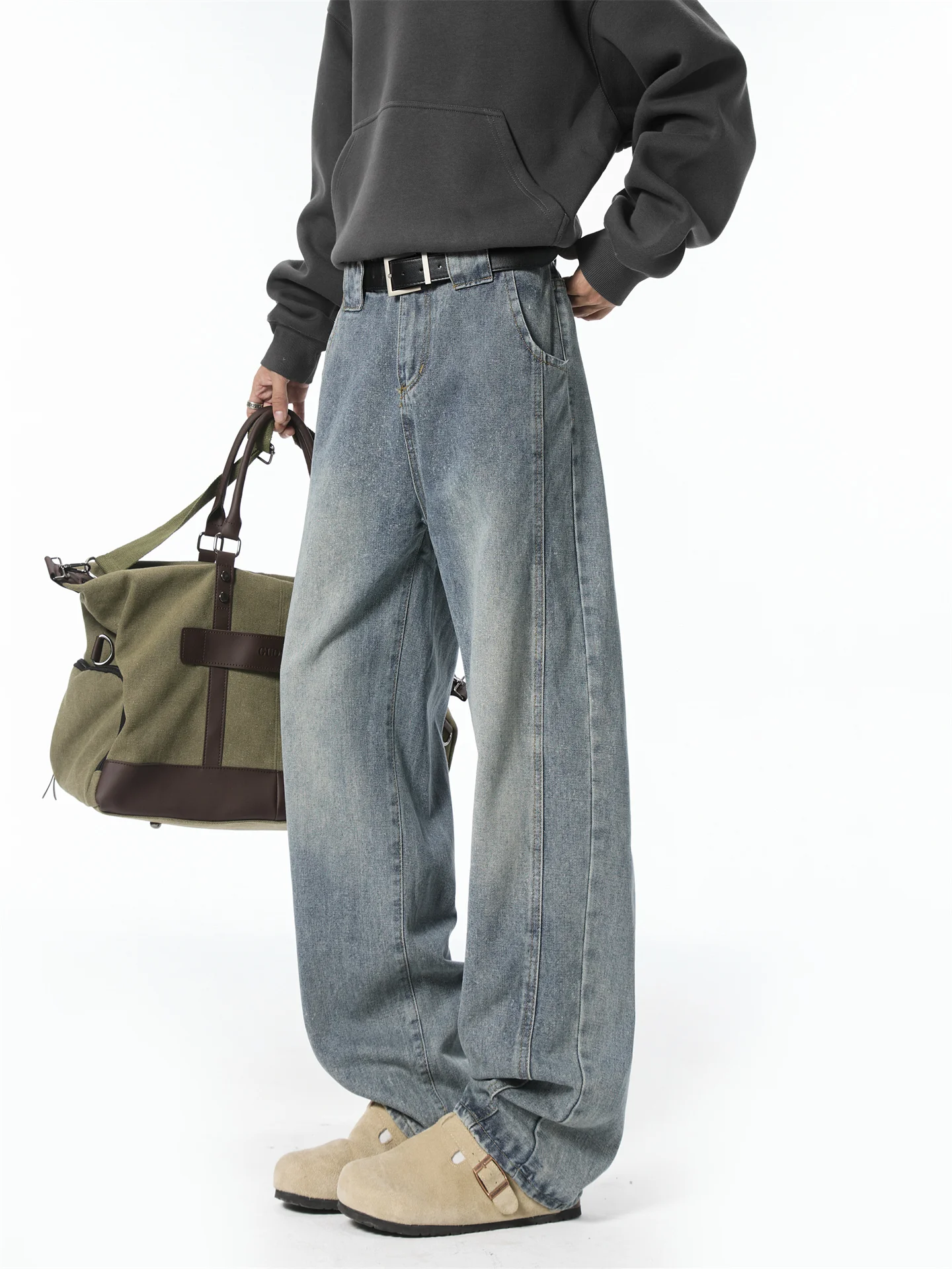 

American High Street Straight Leg Men's Jeans Trendy Waed Wide Leg Casual Straight Cut Jeans for Teen Boys Autumn Faion