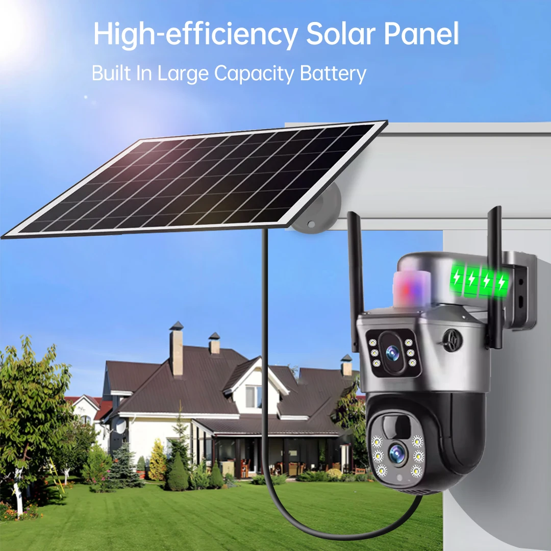 Solar Camera Outdoor 4G Wifi 4K 8MP 360 Wireless Dual Screen Surveillance Waterproof Cctv Security Protection Ip Cameras