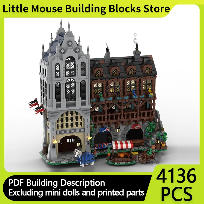 

Medieval Castle Model MOC Building Bricks Medieval Town Square Modular Technology Gifts Holiday Assemble Children Toys Suit