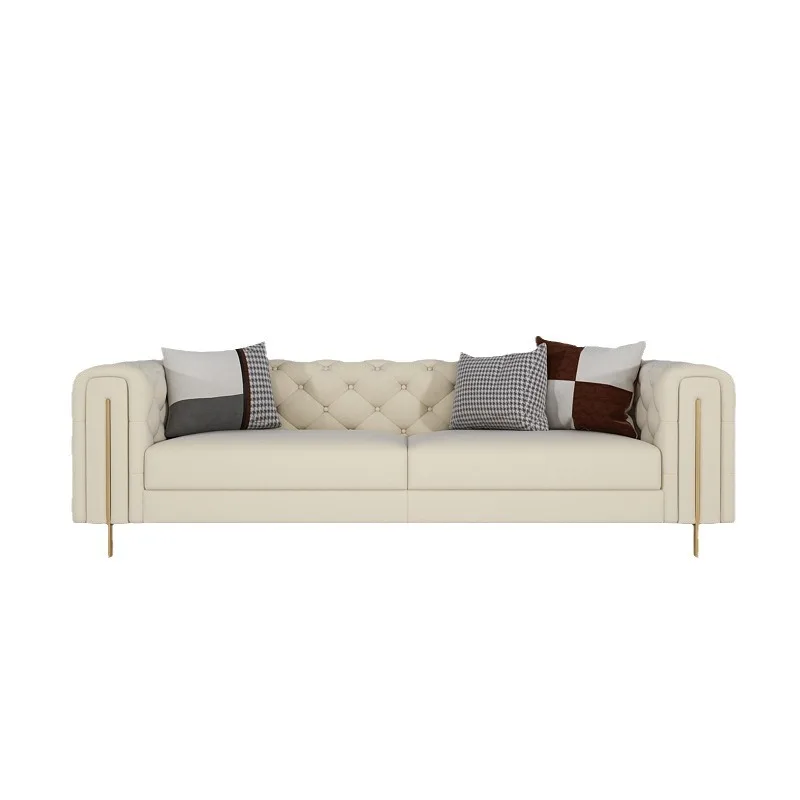 

French cream style sofa American light luxury fabric small apartment modern simple three-person buckle