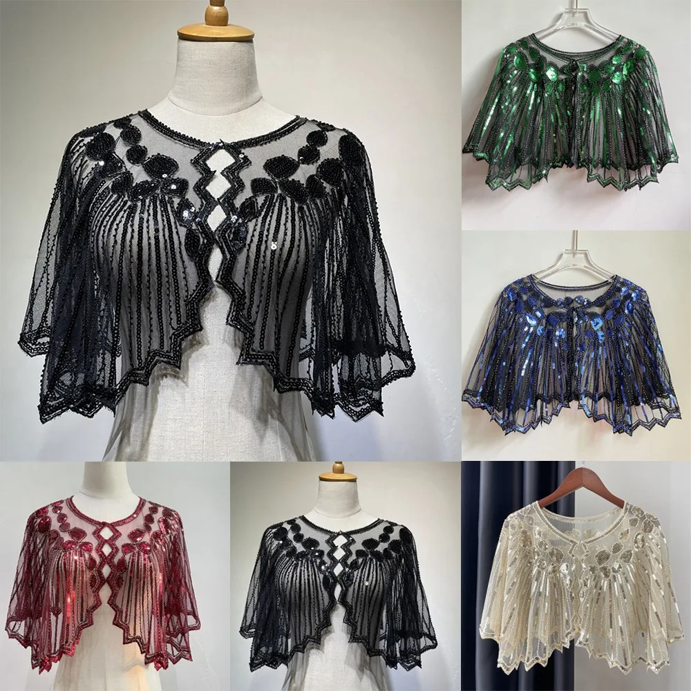 Party Shawl Women\'s 1920s Shawl Beaded Sequin Deco Evening Cape Flapper Cover Up Gatsby Themed And Wedding
