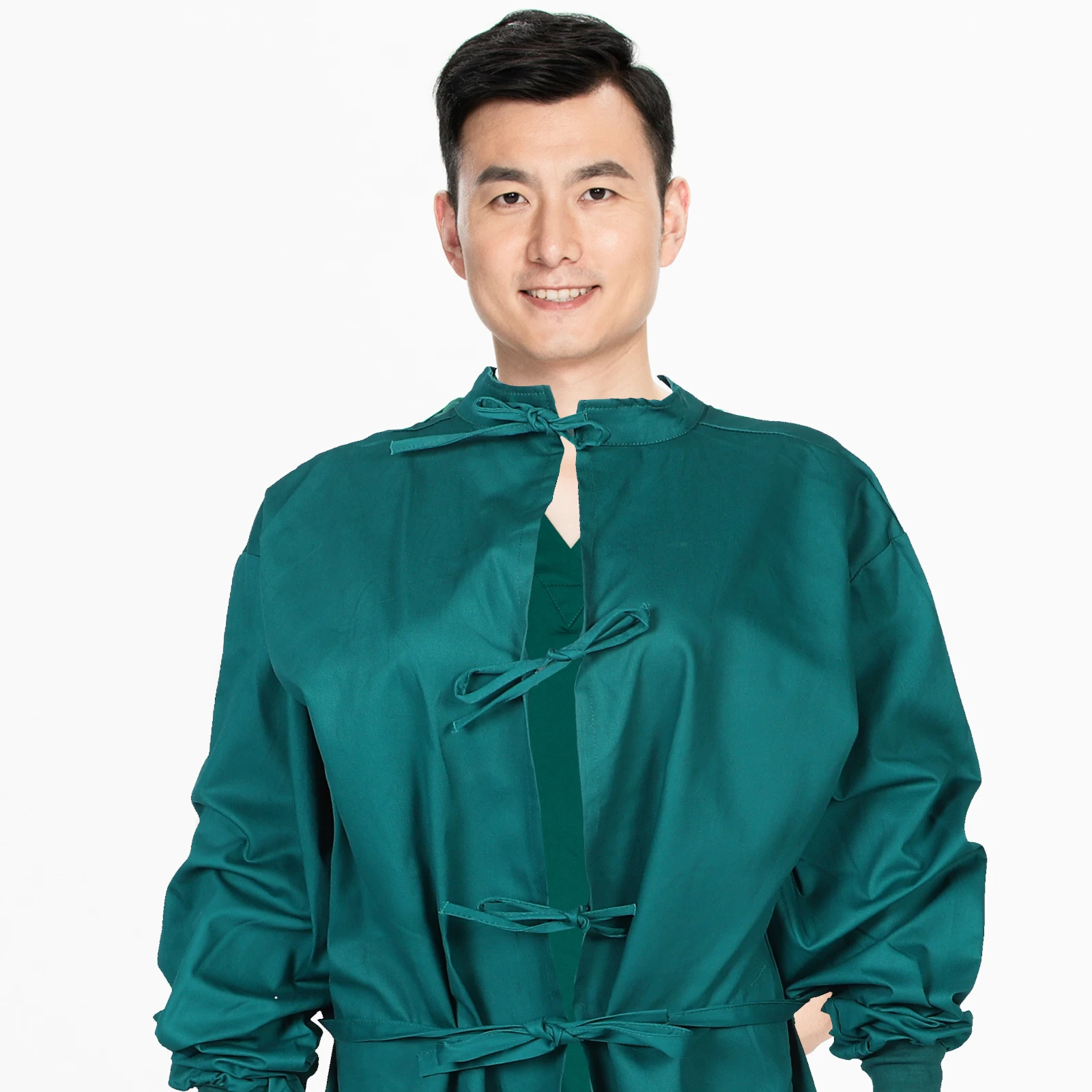 

1 set Doctors Gown Green Versatile Scrubs Cotton Scrubs Full Coverage Long Sleeve Medical Coat Hospital Supplies