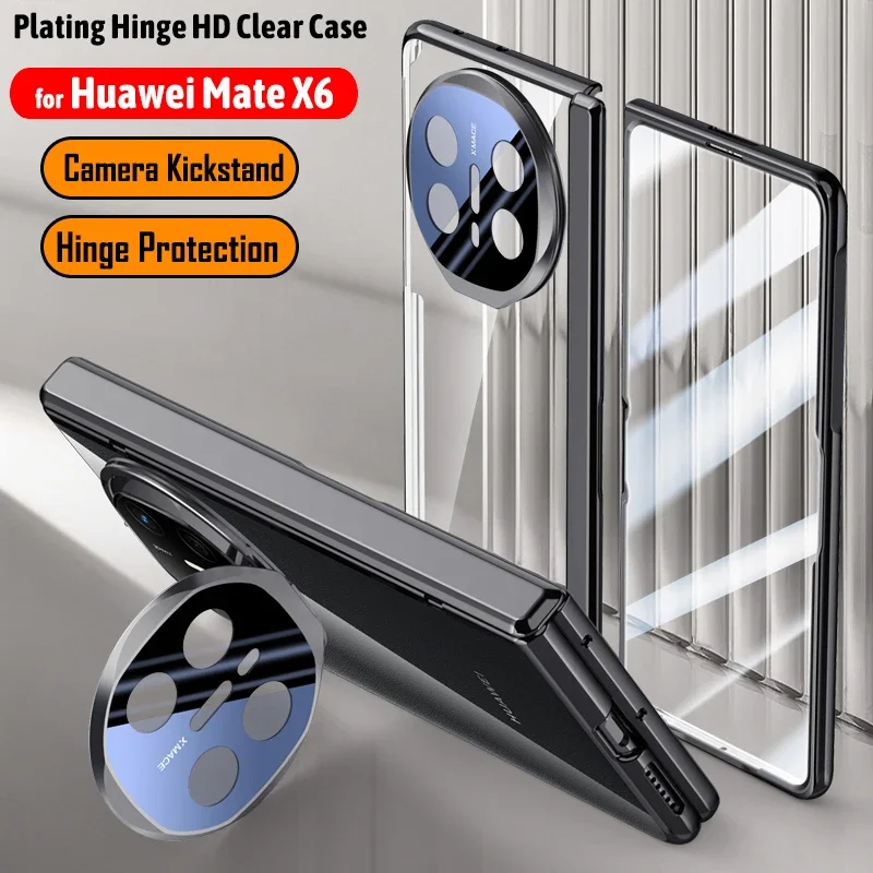 

Plating Hinge HD Transparent Funda for Huawei Mate X6 Case for Huawei Mate X6 Hinge Case Camera Stand Cover with Front Film