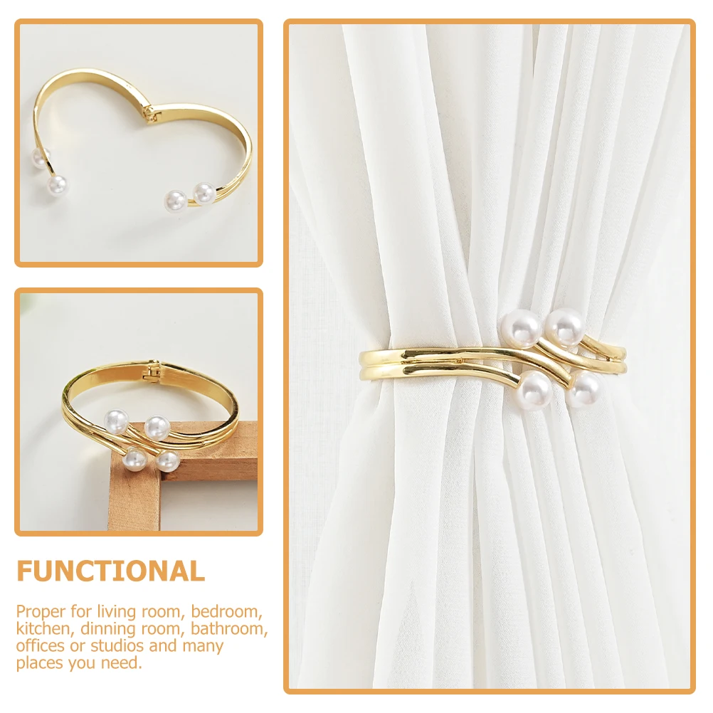 

2 Pcs Curtain Tie Backs Hollow Clips Window Holdbacks Fastener Alloy Metal Home Decor Accessories Pearl Buckle