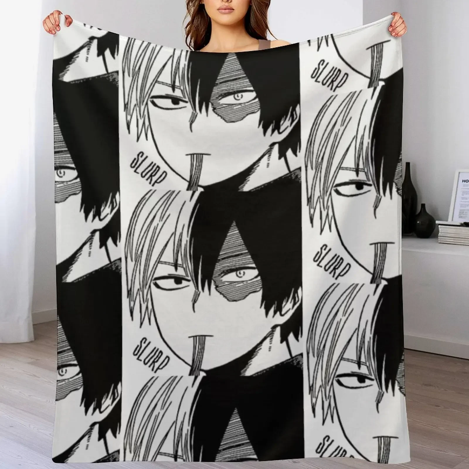 Todoroki slurping Sticker Throw Blanket Soft Cozy Blanket for Pet Kids Adults