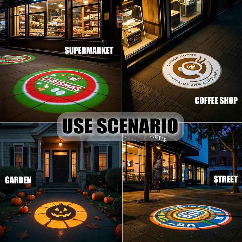 Outdoor Waterproof LED Projector for Storefront Custom Logo Projection with Smart Remote Speed Brightness Control Rotating