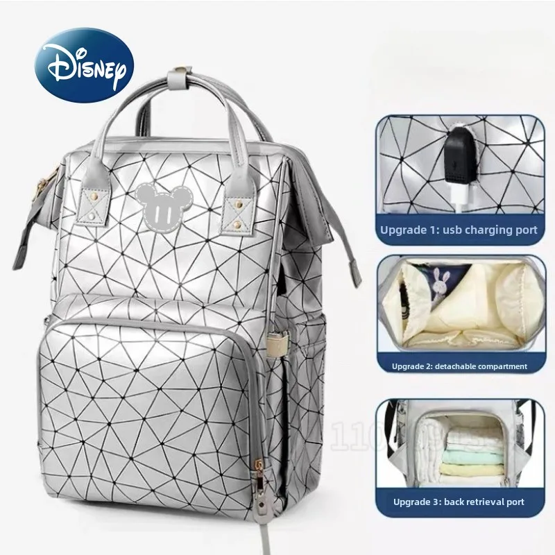 Nueva bolsa de pañales de Mickey de Disney, mochila de marca de lujo, tendencia de moda, bolsa de bebé, bonita bolsa de pañales para bebé de dibujos