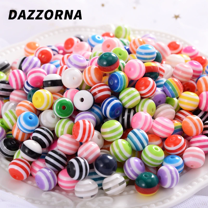 6/8/10mm 50 100Pcs/Lot Round Resin Beads Rainbow Stripe Spacer Loose Beads for Jewelry Making Bracelet Necklace Accessories