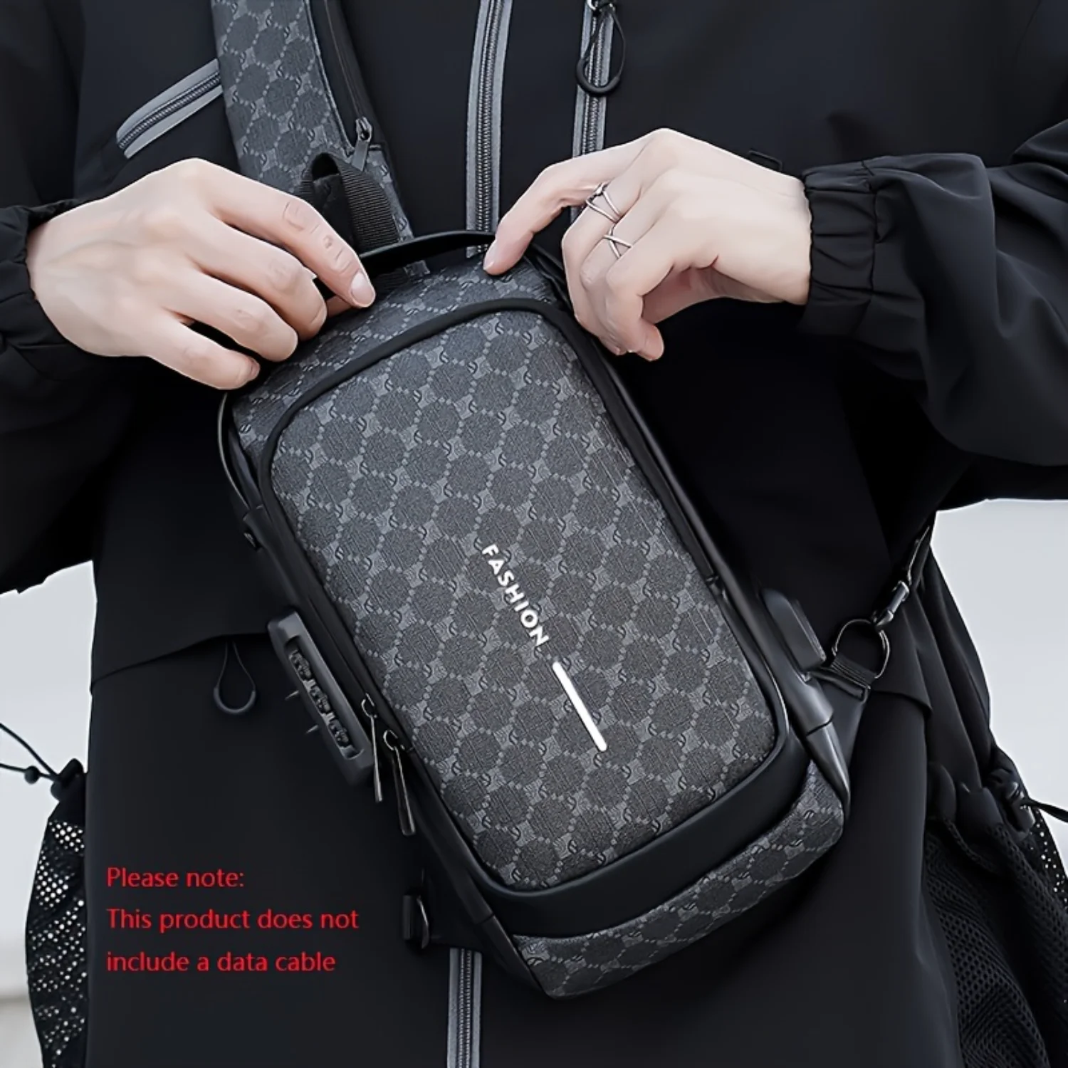 1pc Mens Fashion Retro Multifunctional Chest Bag, Shoulder Bag, Password Lock Design Casual Commuter All-match Checkered Print