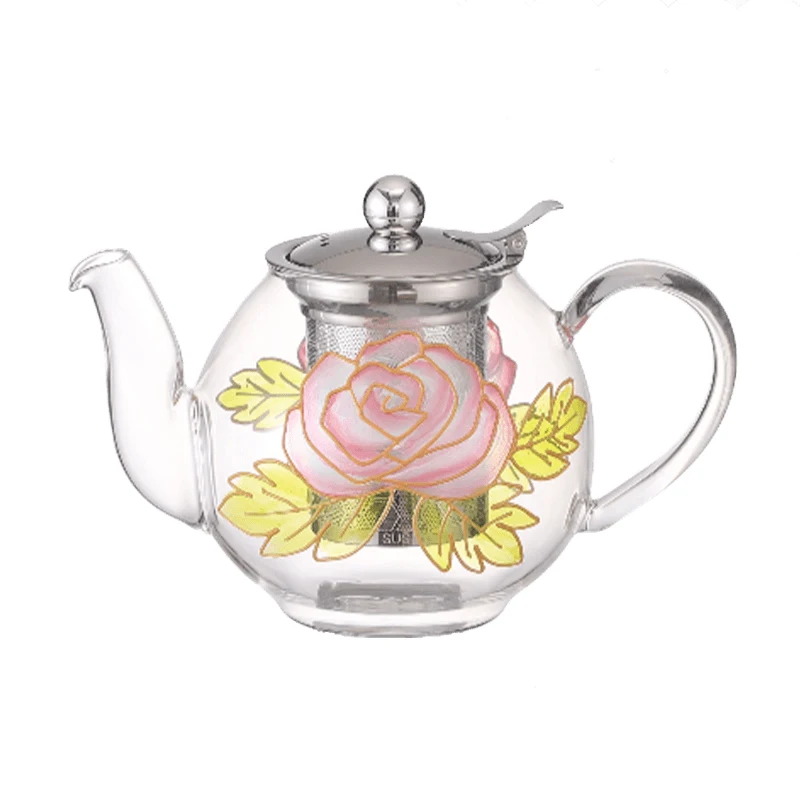 

London Pottery 1000ML rose teapot glass matcha set tea pot tetra infuser kettle maker coffeeware for girlfriend with strainer