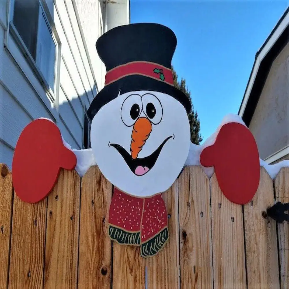 Christmas Fence Decoration Santa Clause Snowman Reindeer Penguin Peeker Yard Ornaments Indoor Outdoor Festival Gift