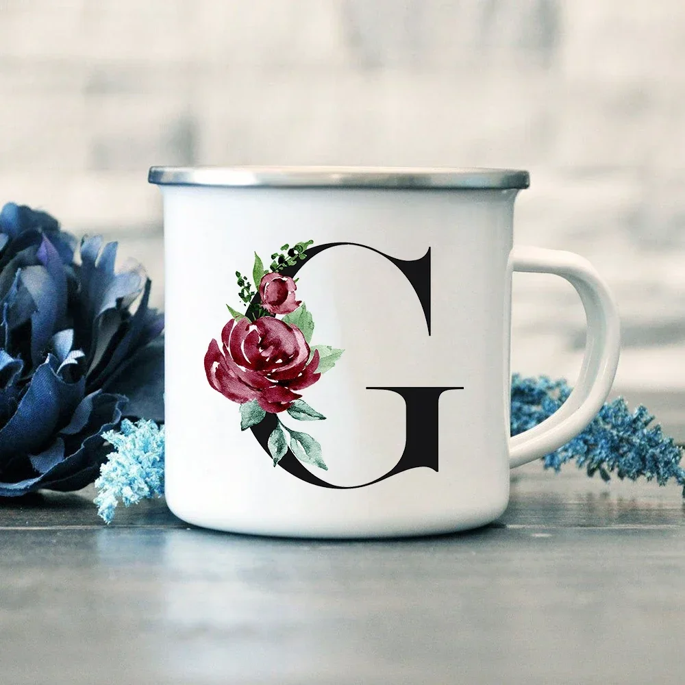 Creative Kitchen Cup Alphabet Flowers A B C Enamel Coffee Tea Mugs Home Party Wine Beer Drink Juice Cola Cups Drinkware Gift