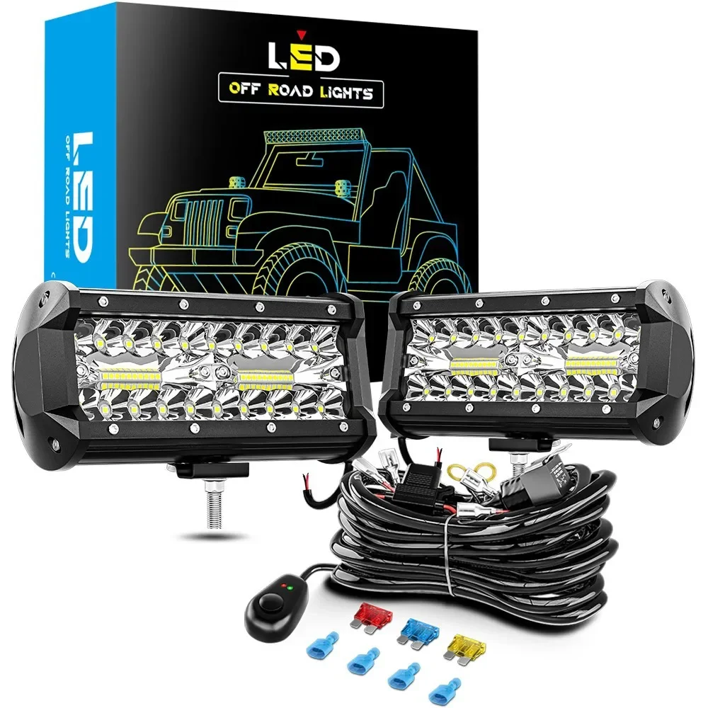 Hot car LED work light set 7-inch 120W off-road spotlights running lights lighting modification