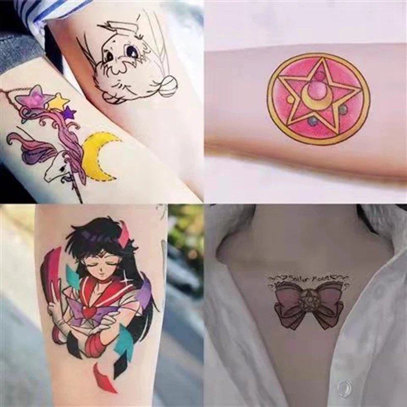 36pc/Lot Little Cartoon Temporary Tattoo Stickers Moon Cat for Men Women Kids Waterproof Cute Sailor Faux Tatouage Tattoo Anime