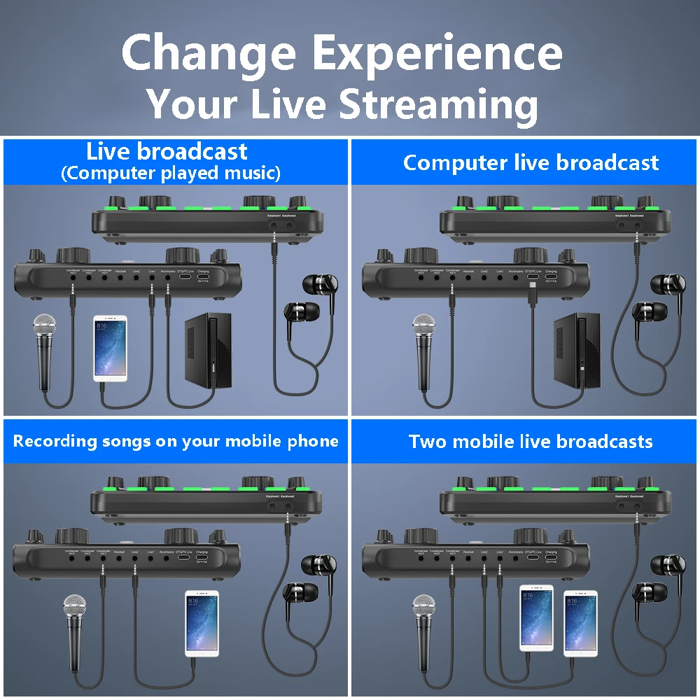 X60 Podcast Recording Equipment with Podcast Mixer,Voice Changer for Voice Chat and Cool Lights,Audio Mixer for Live Streaming