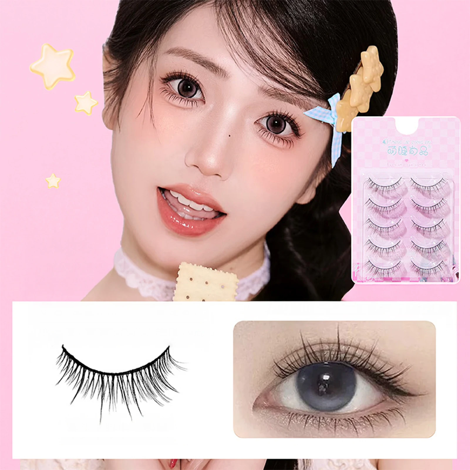 Koreaanse Idool Natuurlijke Vezel Wimpers Cosplay Manga Valse Wimpers Strip Krul Lichtgewicht Volume Piekerige Wimpers Extension 5pairs