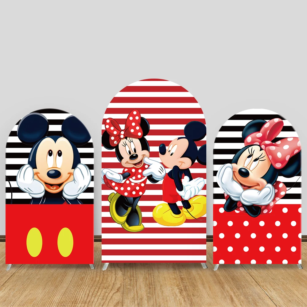 

Mickey Minnie Mouse Arch Backdrop Cover Disney Cartoon Kids Birthday Background Baby Shower Photography Customized Party Decor