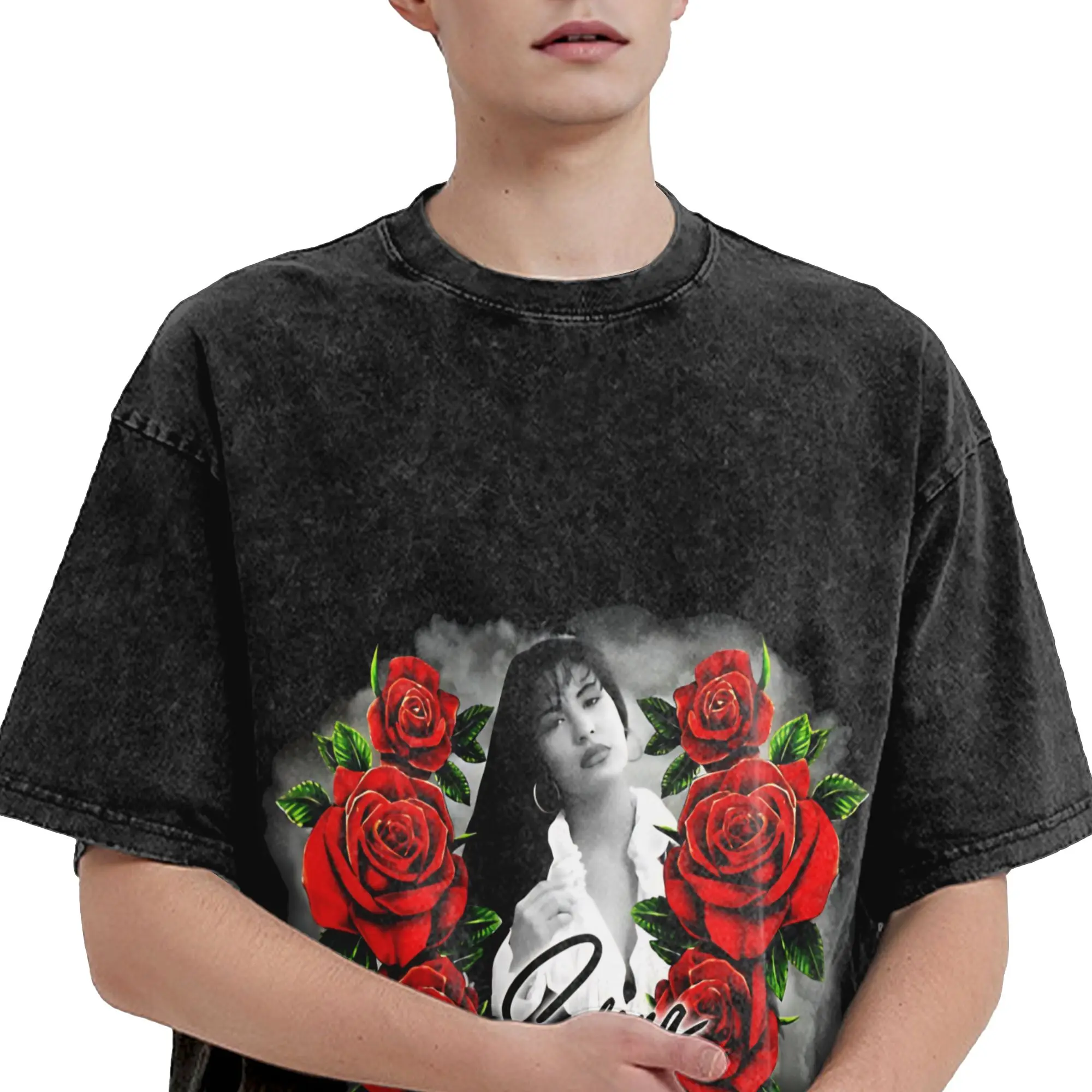 Flower Of Me I Like It Selena Quintanilla Washed T Shirts Streetwear Hip Hop Novelty T-Shirts  Tees Tops Men Women Streetwear