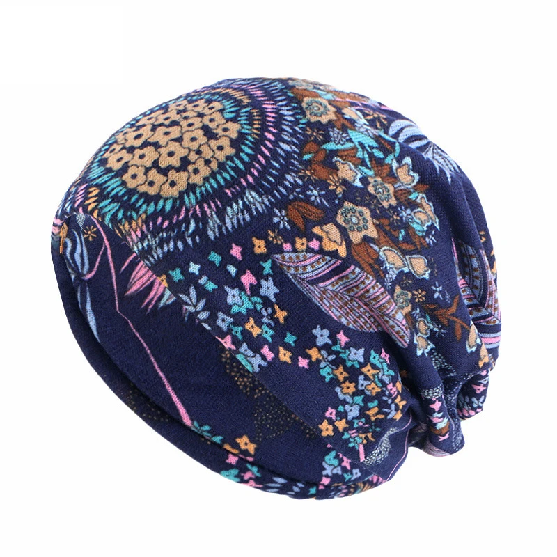 Autumn Winter Warm Baggy Hat Women Slouchy Beanies Bonnet Cancer Chemo Cap Muslim Hijab Turban Print Hair Loss Headscarf Skullie