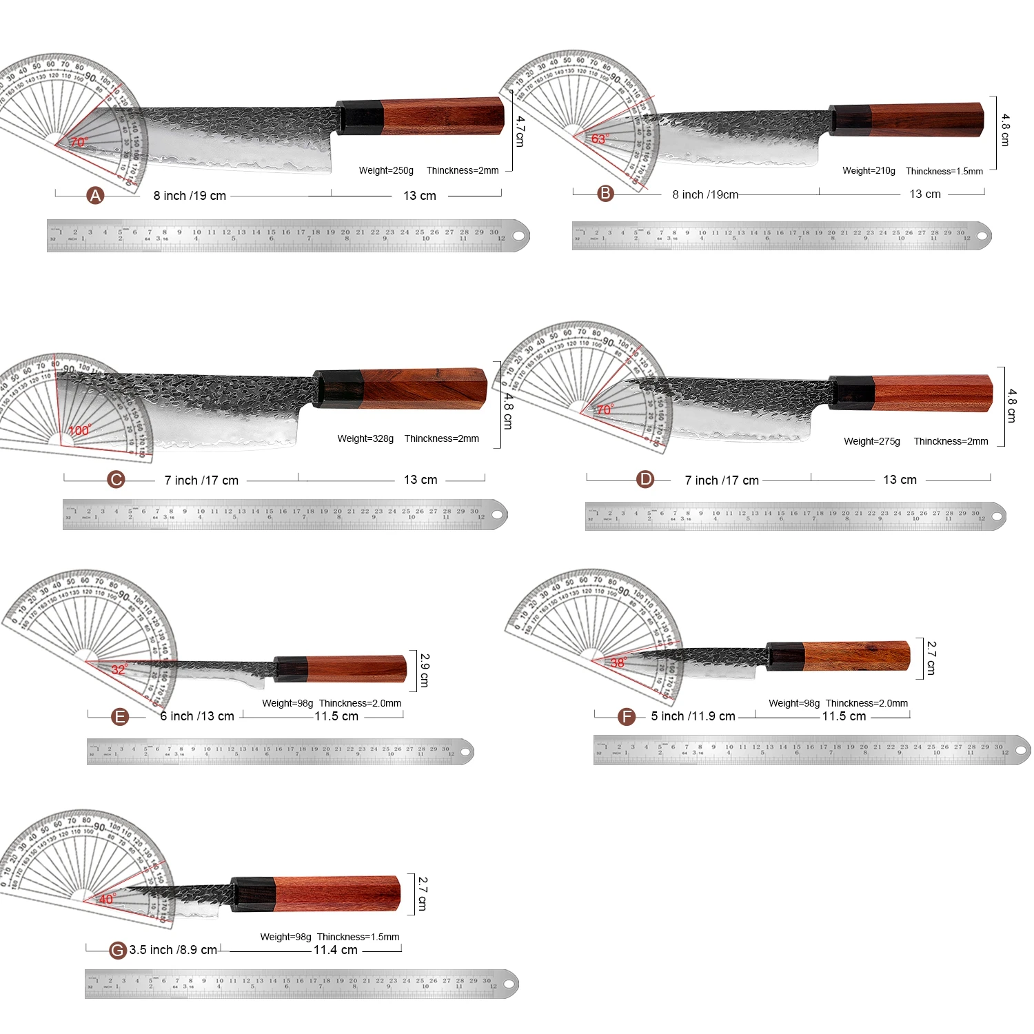 1-7 PCS Knife Set,Professional 3-Layer Composite Steel Kitchen Knives Set,Ultra Sharp Japanese Chef Knife with Octagonal Handle