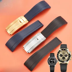 For Rolex Watchbands Daytona Yacht Log Black Green Water Ghost Curved End 20mm Silicone Convex Interface Red Blue Watch Strap
