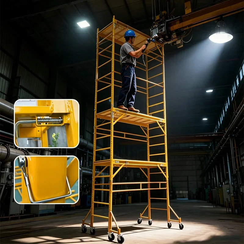 Portable Scaffolding Platform with Guardrails/Open-Sided Decks; Adjustable Scaffolding Ladder with Locking Casters(Customized)