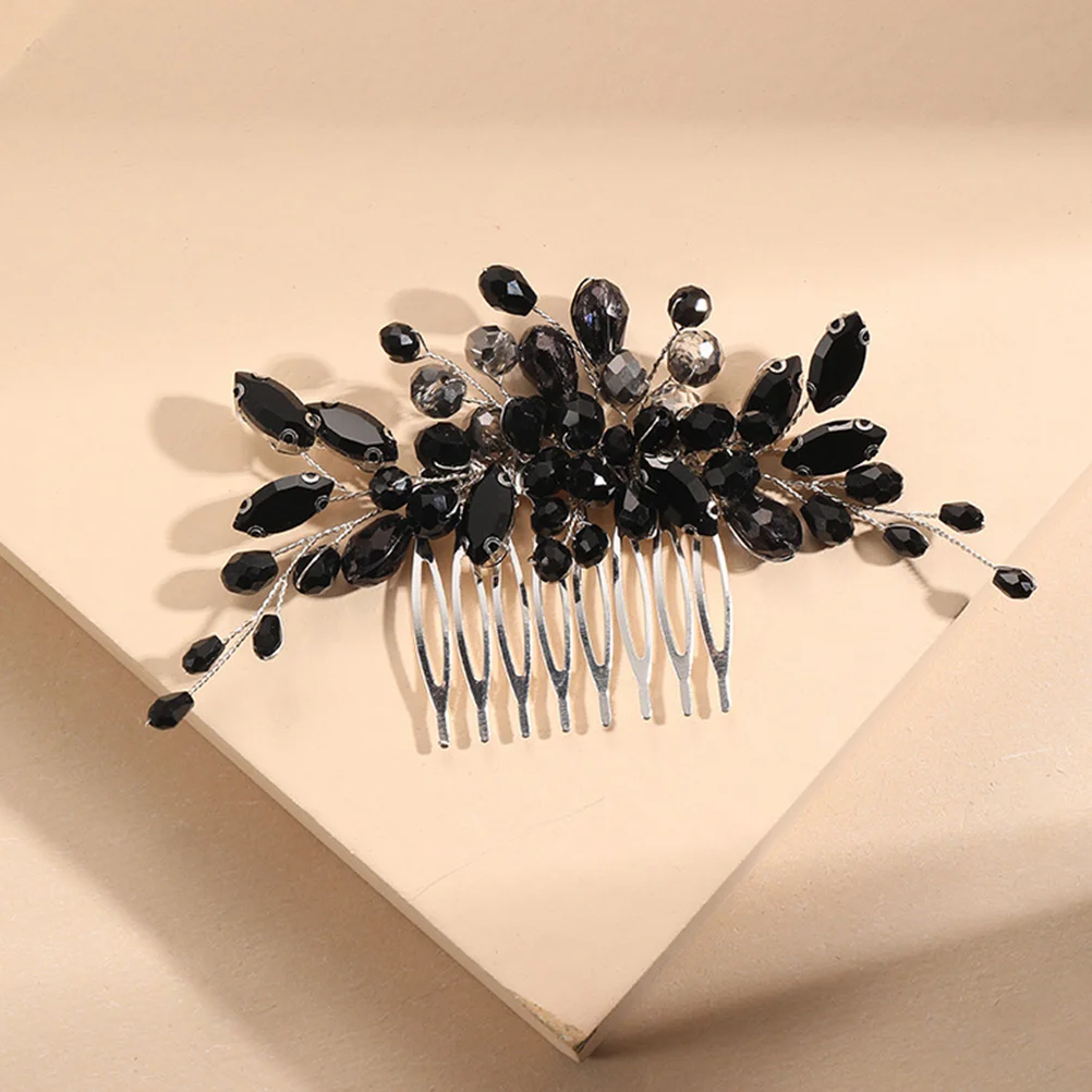 Pente de grampo de cabelo para noiva, acessórios decorativos de casamento, strass lateral preto, feminino