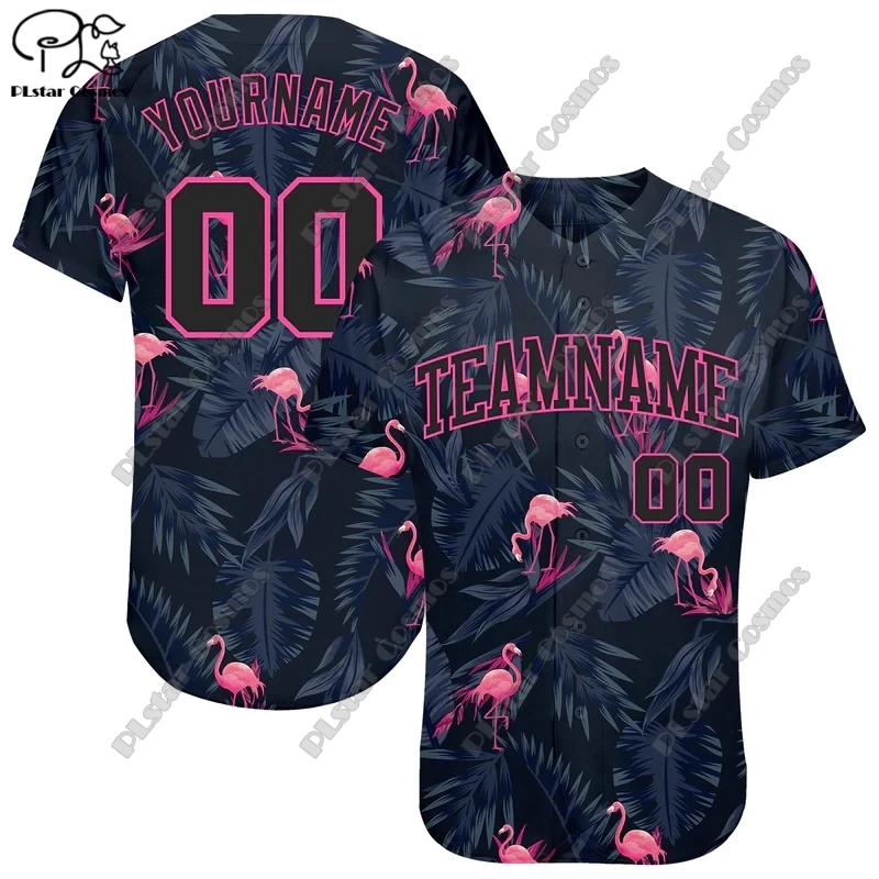 

3D Full Print Custom Name Graphic Design Flamingo Palm Leaf Beer Orange Authentic Baseball Hip Hop Tops Shirts Unisex