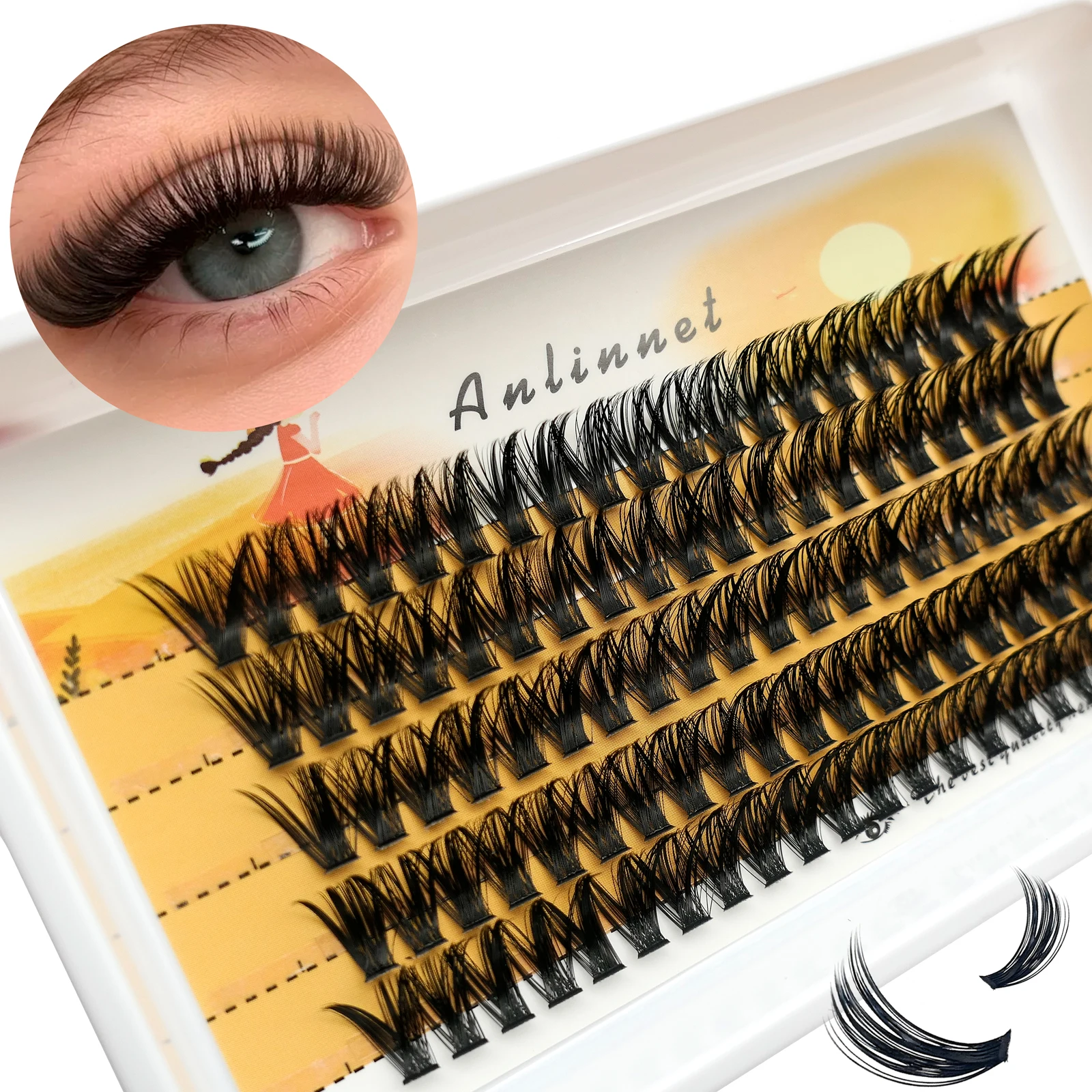 

ANNINNET 5 Rows 100 Clusters Natural False Eyelash Makeup Soft Eyelash Clusters Professional Eyelash Extension