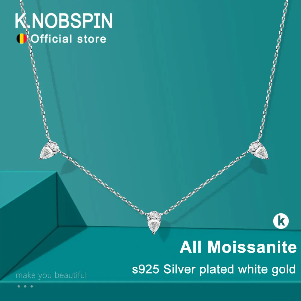 

KNOBSPIN 3ct грушевидной огранки муассанит ожерелья для женщин блестящий бриллиант с сертификатами s925 серебряная цепочка изысканное ожерелье