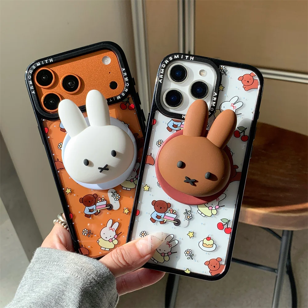 

Cute Puppy 3D Rabbit With Magsafe Stand Phone Case for iPhone 17 Pro Max 11 12 13 14 15 16 plus Air Cover with Chain Fundas Case