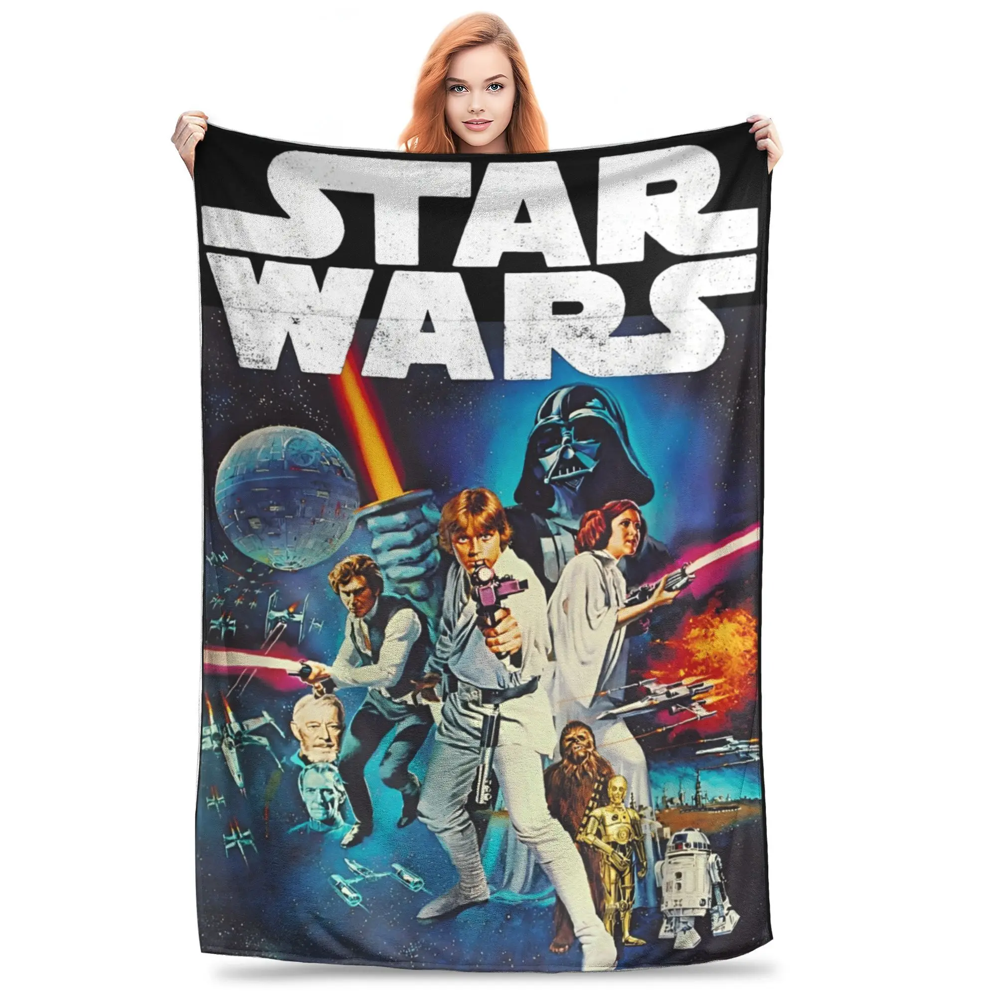 Super Soft Star Wars Vintage Cast Poster Throw Blanket Premium Fleece Flannel Lightweight Funny Movie Bed Blanket Cozy Blankets