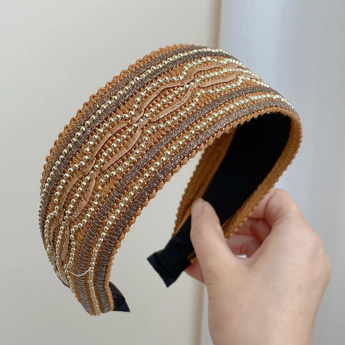 New retro wide-brimmed headband women's premium baroque European and American style chain woven headband hair accessories