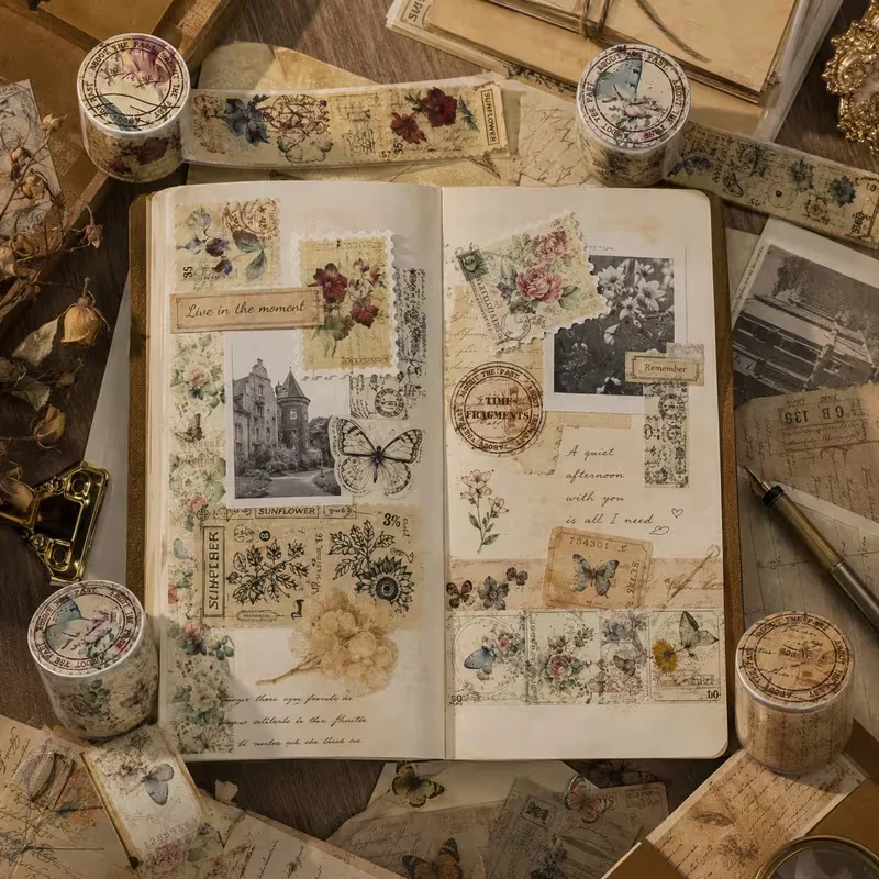 4-Roll vintage Washi Paper Hollowed-Out Cutting Tape Is Suitable for Scrapbooks, Handbooks, Handicrafts and Gift Paper Tapes