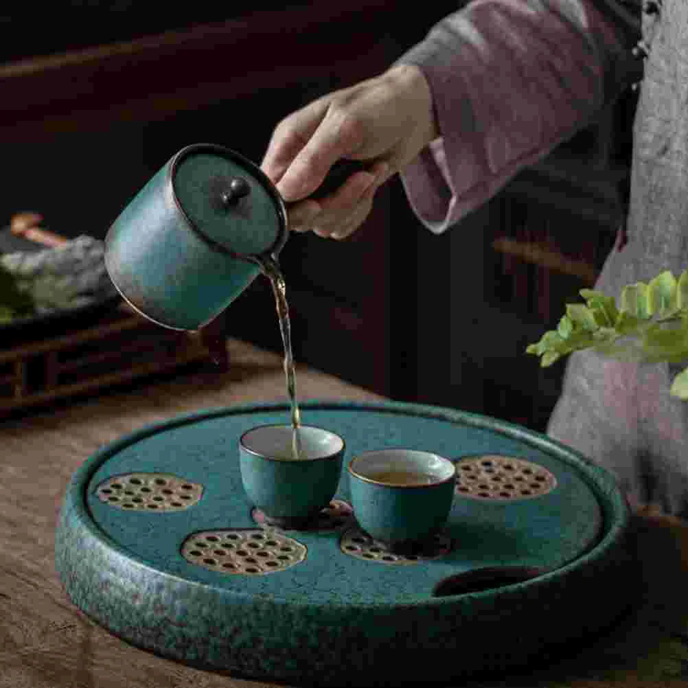 

Tea Tray Ceramic Storage Desktop Ornament Practical Rectangular Teapot Decor House Holder Vintage Mat Light Luxury Cup