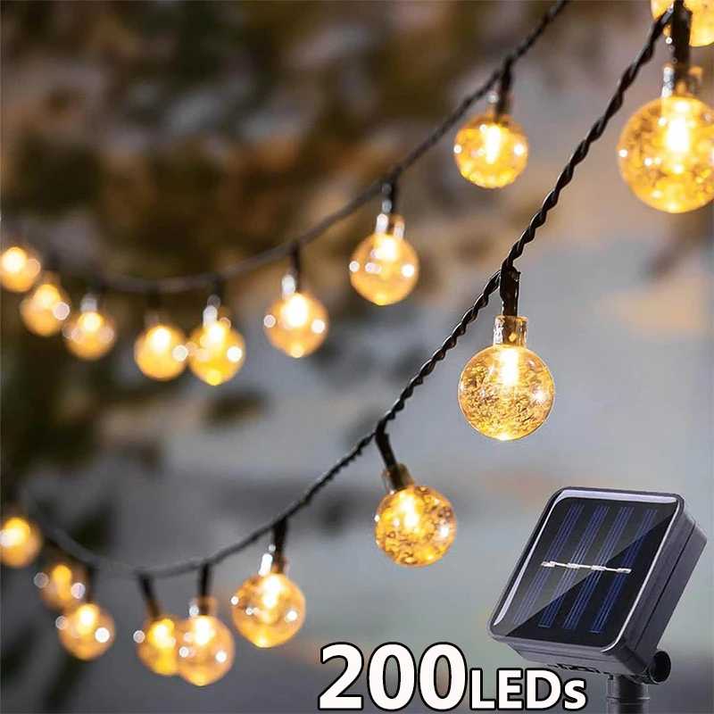 Guirnaldas de luces alimentadas por energía Solar, guirnalda navideña de luces de hadas de cristal para exteriores, 8 modos, luz impermeable para Patio, decoración de fiesta en el jardín