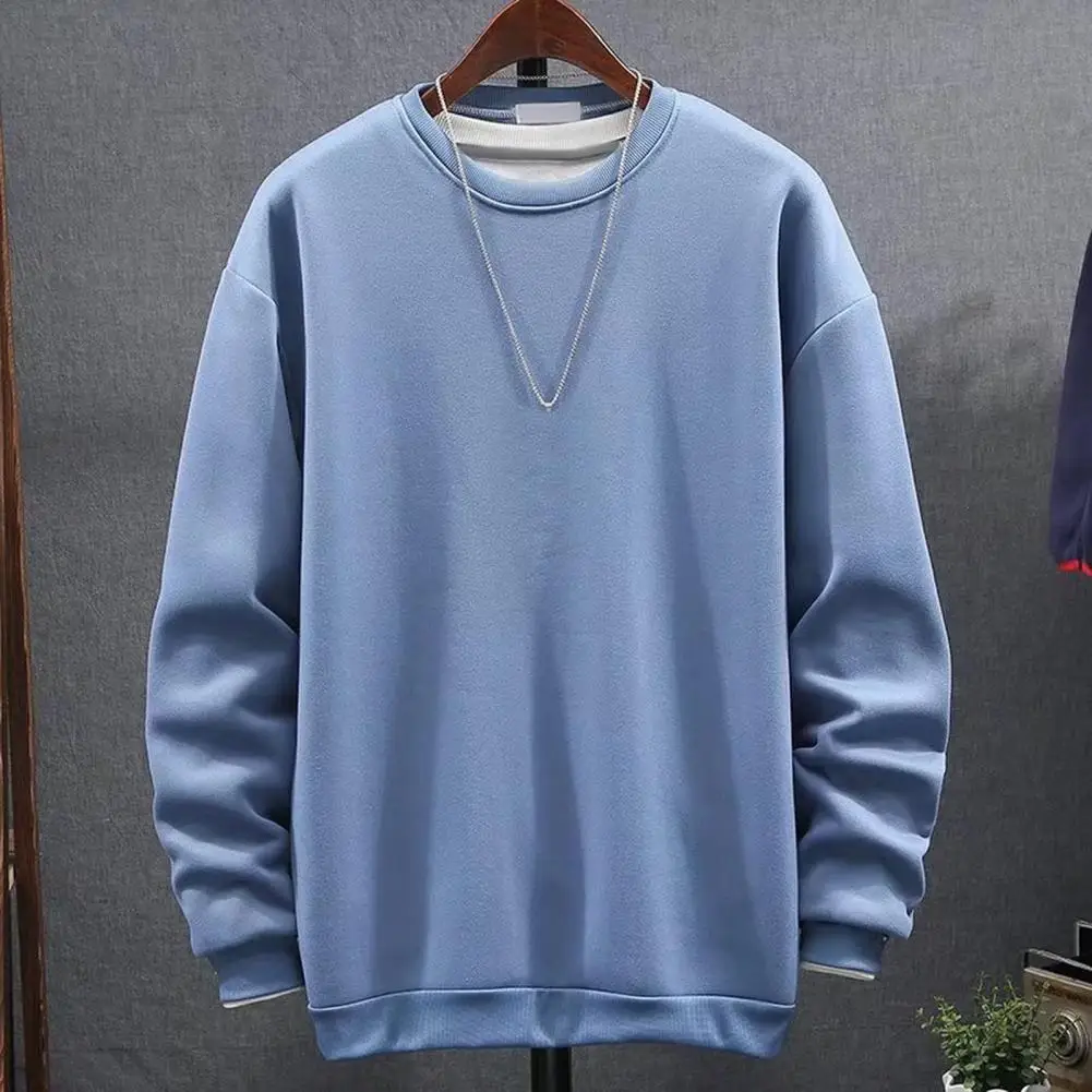 Casual Loose Fit Sweatshirt Men's Long-sleeve Round Neck Sweatshirt Autumn Winter Pullover Solid Color Soft Breathable for Men