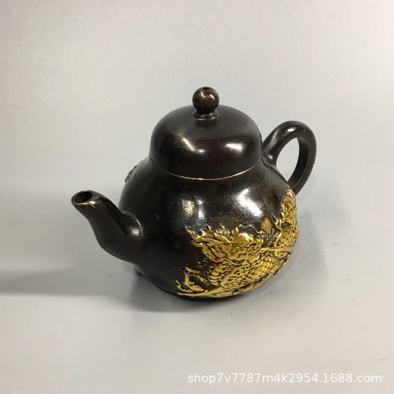 Antique-Style Brass Craft Small Gilt Qilin Pot Home Living Room Decorative Ornament Retail