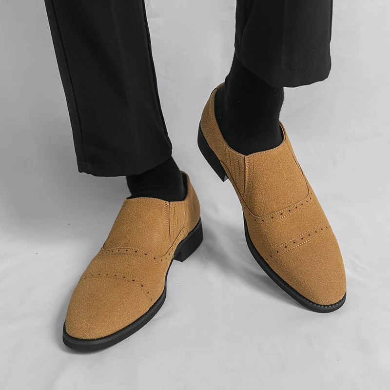 

Men Loafers Faux Suede Solid Color Low Heel Comfortable Classic Business Men Shoes Size 38-46