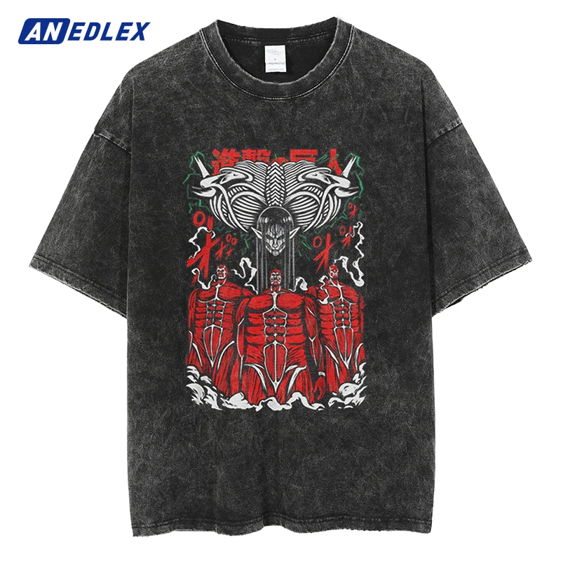 

Hip Hop Men 100% Cotton T-shirt Harajuku Streetwear Oversized Washed Anime Print T shirt Unisex Summer Vintage Short Sleeve Tees