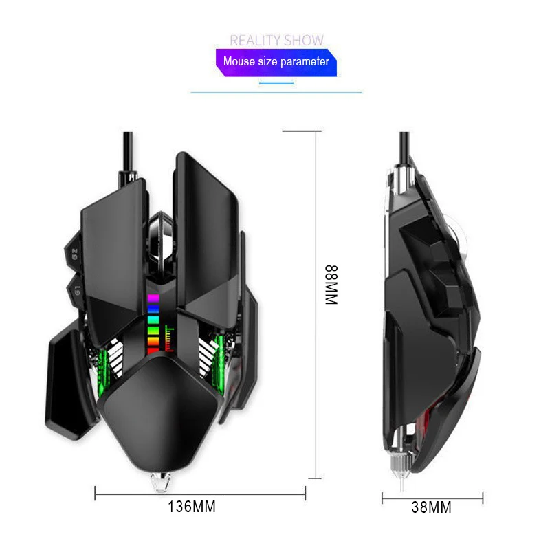 

M8 RGB USB Проводная мышь с режимом бликов 40000 точек на дюйм 7-кнопочная программируемая эргономичная игровая мышь для ПК-плееров