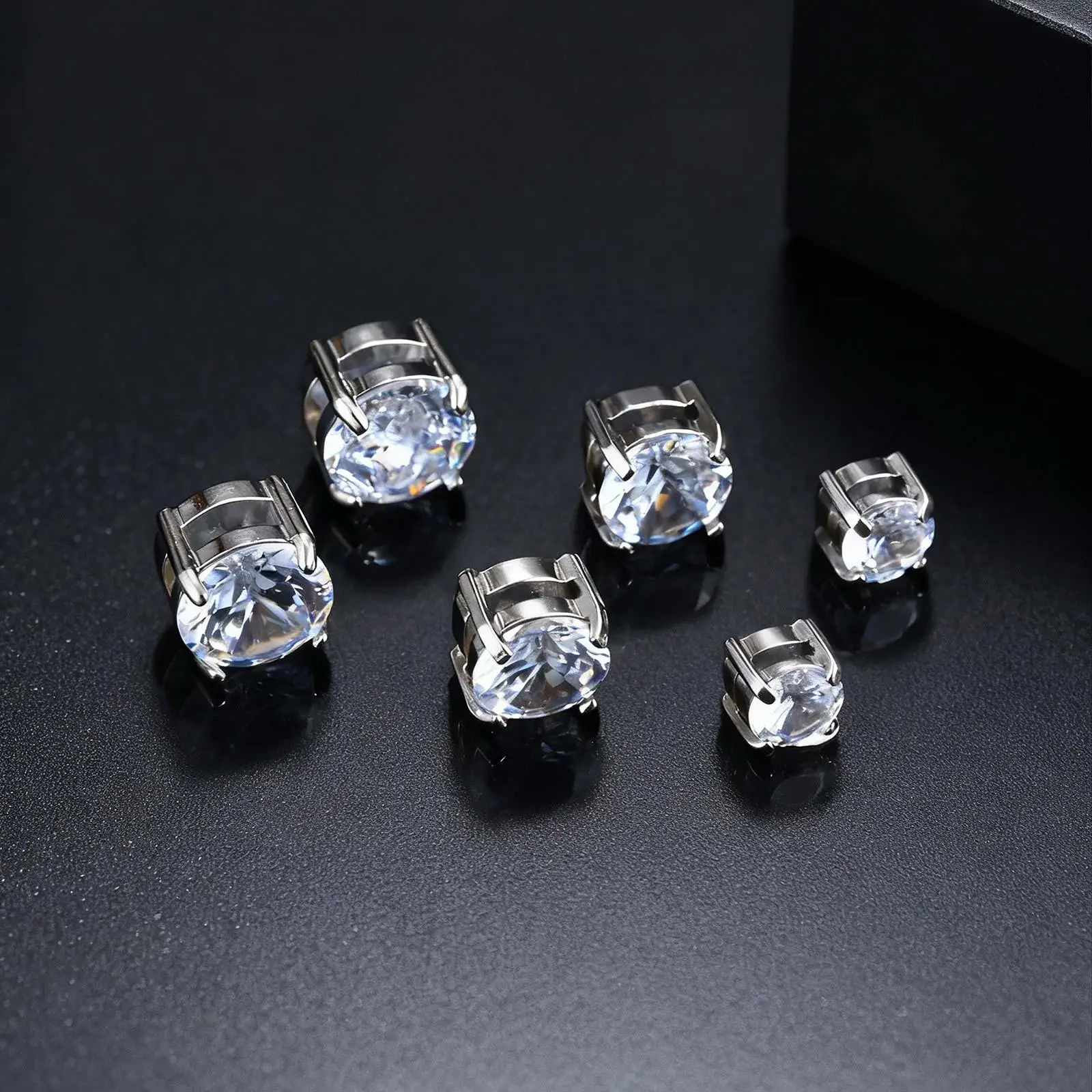 5/6/7/8mm Punk Round Zircon Magnetic Ear Studs Clips Non Piercing Stainless Steel Small Earrings for Women Men Fashion Jewelry