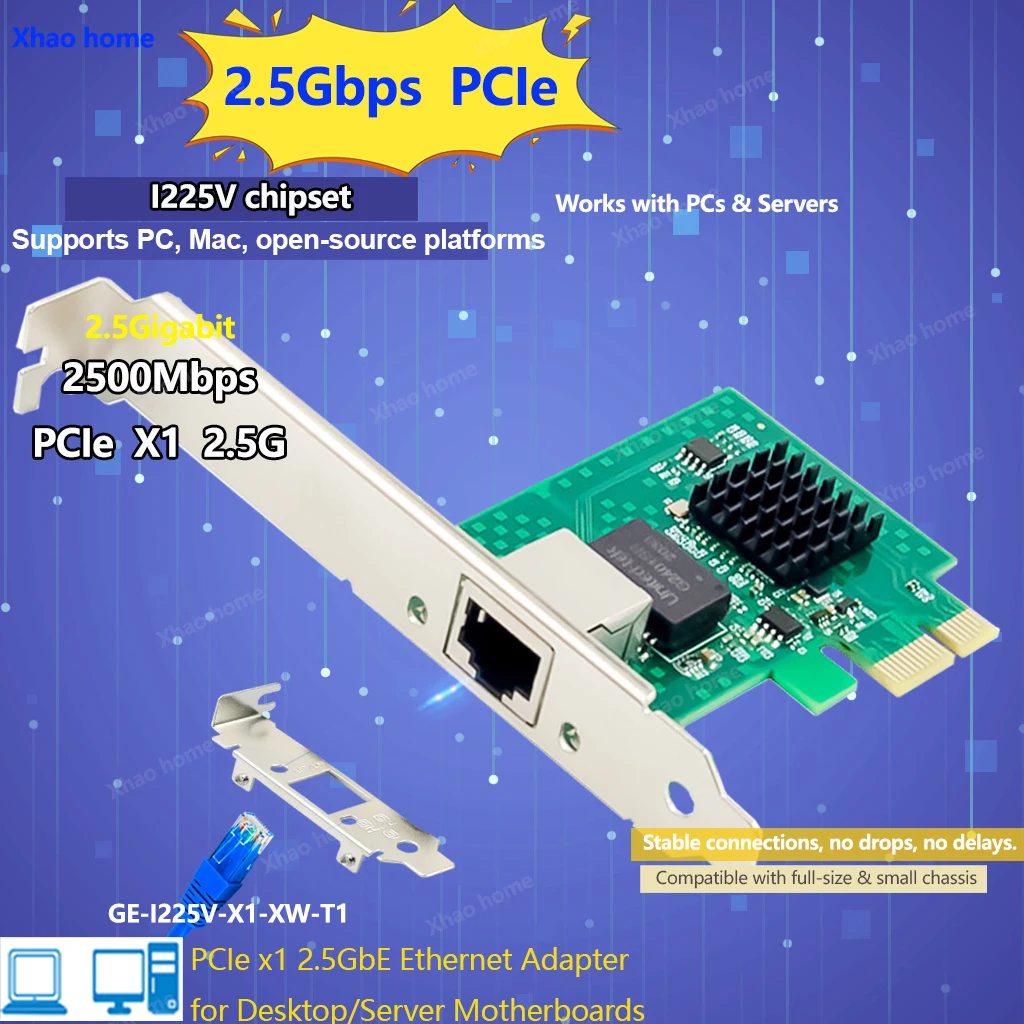 

Для Intel I225v чип Pcie X1 Rj45 2,5G 4-портовая сетевая карта Ethernet PC Server Nic Gigabit для сетевого адаптера Win7/8/9/10/11/XP