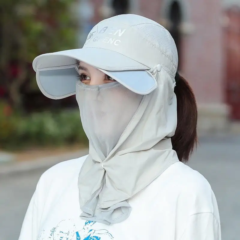 Damen-Sonnenschutzkappe aus Eisseide, atmungsaktiv, UV-Sonnenschutz, staubdicht, Schutzschild, Sommer, Outdoor-Sport, Kopfbedeckung – Detail 3