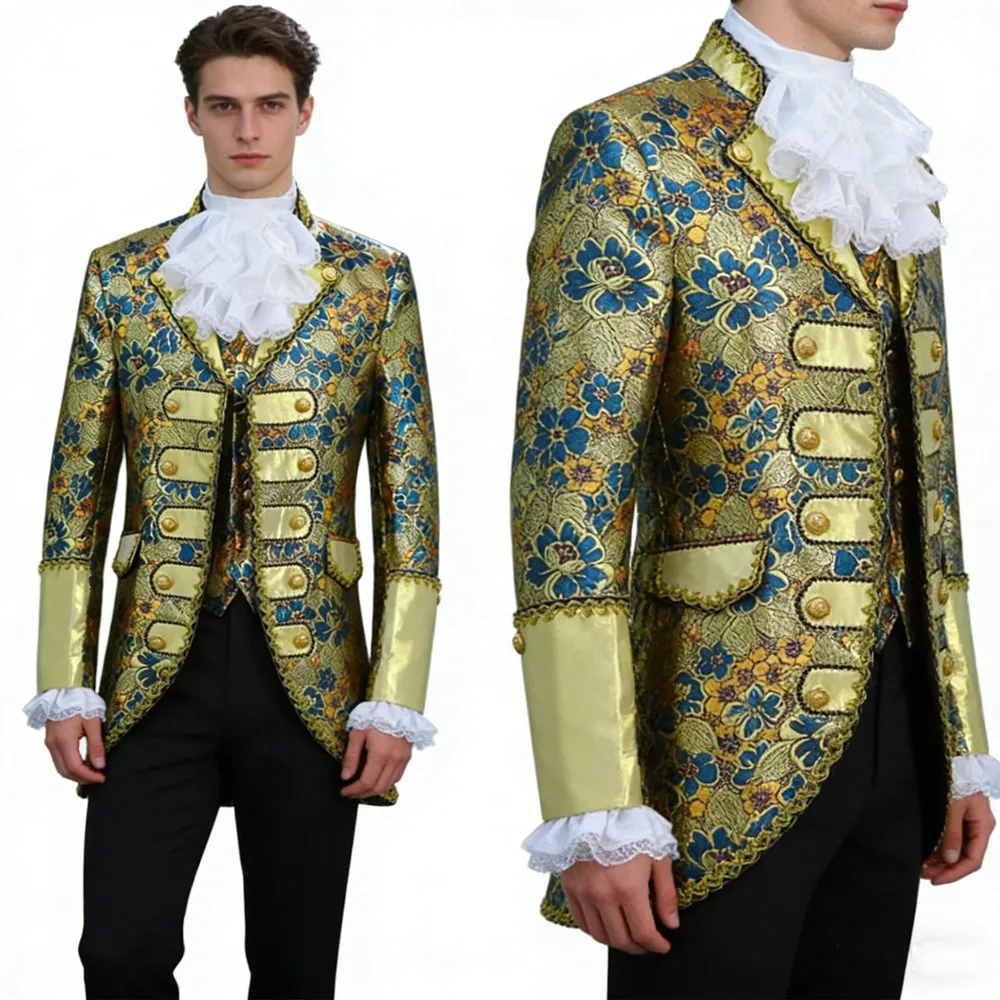

Men's Palace Suits Drama Performance Costume Jacquard Embroidery Blazers Pants Set Groom Wedding Singer Host Chorus Suit